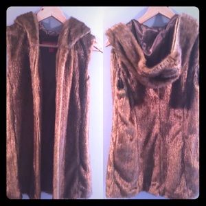 Kristen Blake Faux Fur Long Hooded Vest